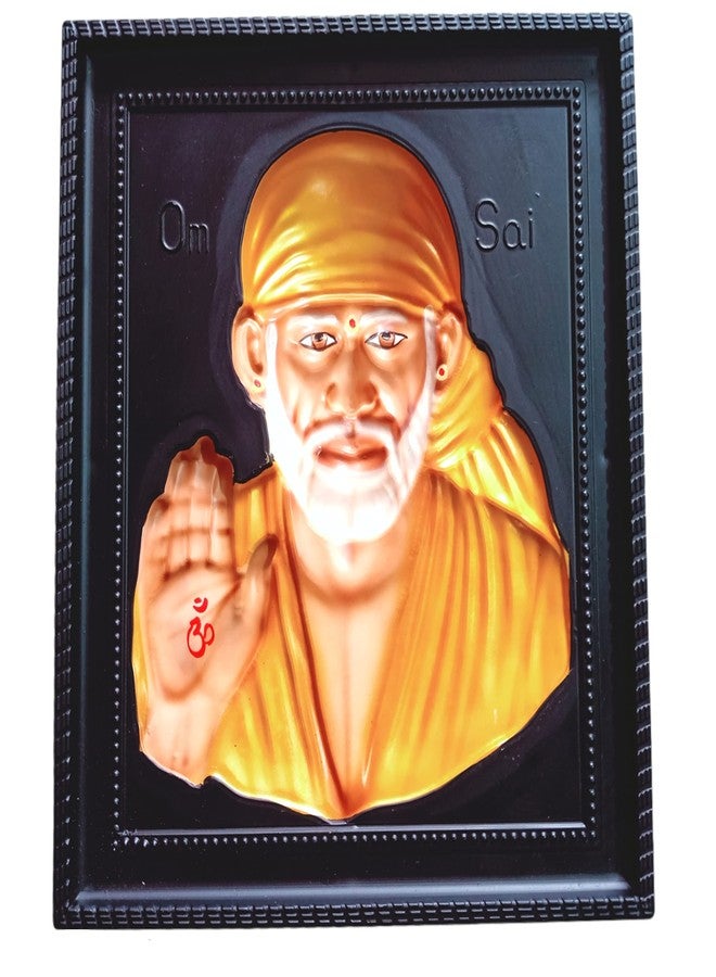 OM SAI إطارات الصور الرخامية OM SAI SaiBaba 3D للمعبد وديكور المنزل | ساي بابا إطار الصورة | ساي بابا | تحفة ديكور المنزل (برتقالي) - Image 1